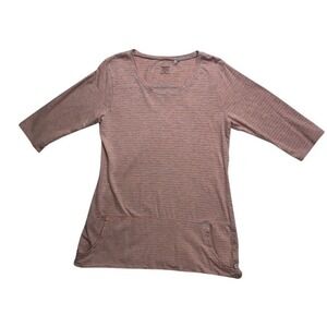 Toad&Co Womens Medium Striped 3/4 Sleeve Eco Top Orange Pockets Organic Cotton